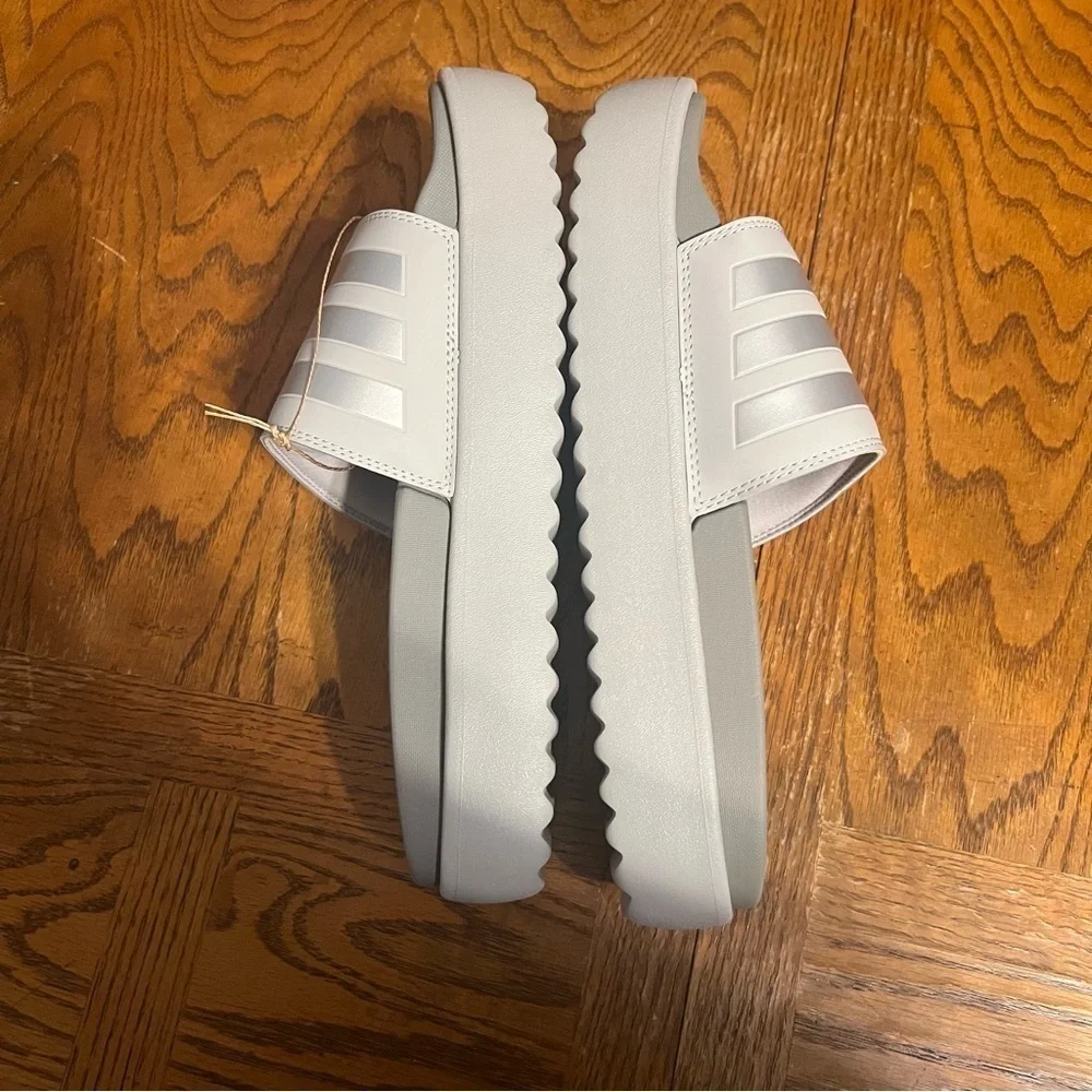 NEW Adidas Women's Adilette Platform Slide Sandals in Gray Silver Sz 11